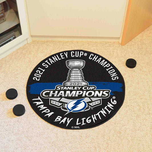 Tampa Bay Lightning Hockey Puck Rug - 27in. Diameter, 2021 NHL Stanley Cup Champions