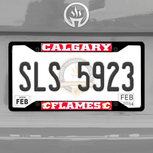 Calgary Flames Metal License Plate Frame Black Finish - Calgary Flames