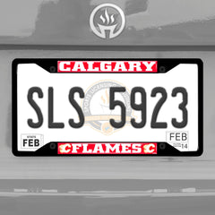 Calgary Flames Metal License Plate Frame Black Finish - Calgary Flames