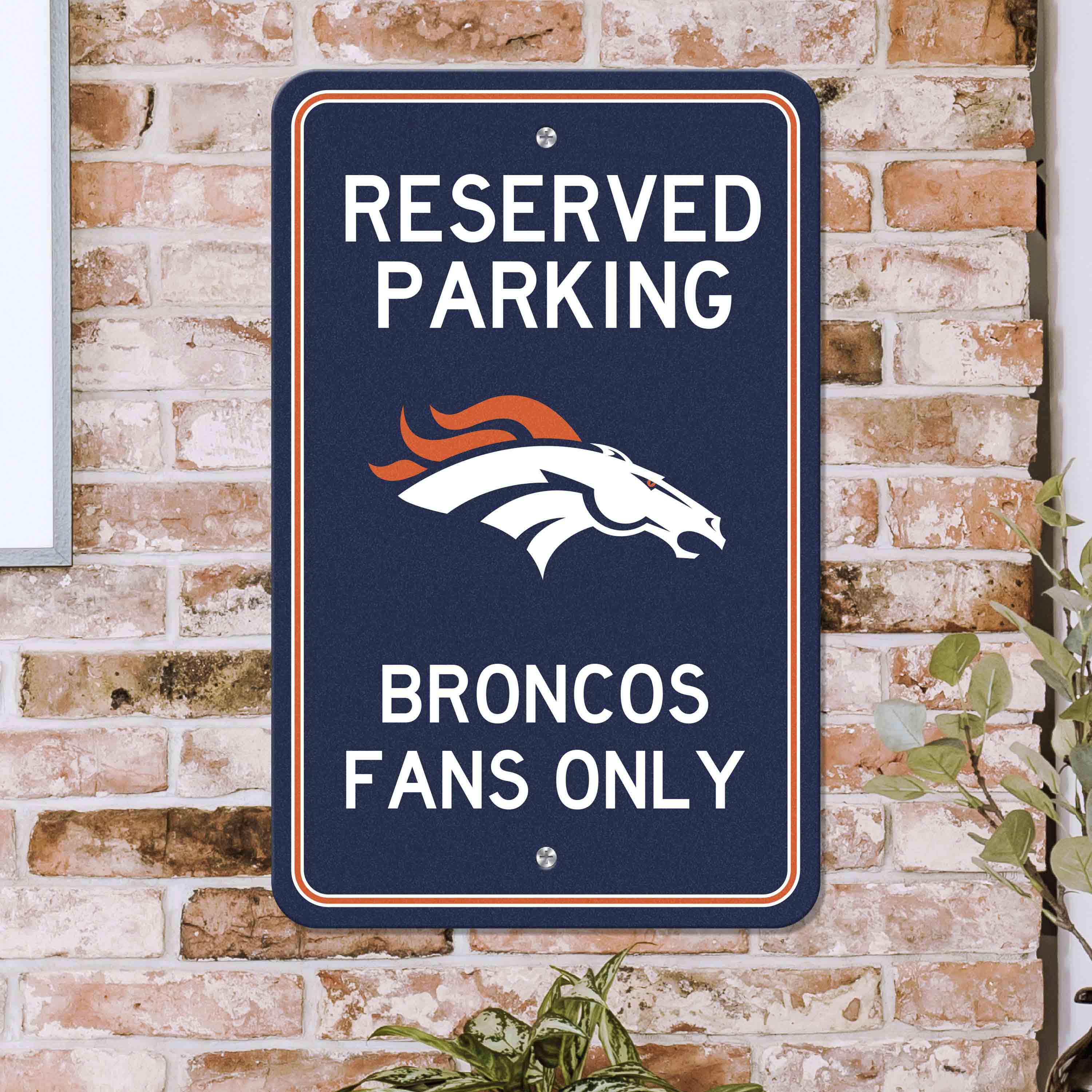 Denver Broncos Team Color Reserved Parking Sign Décor 18in. X 11.5in. Lightweight