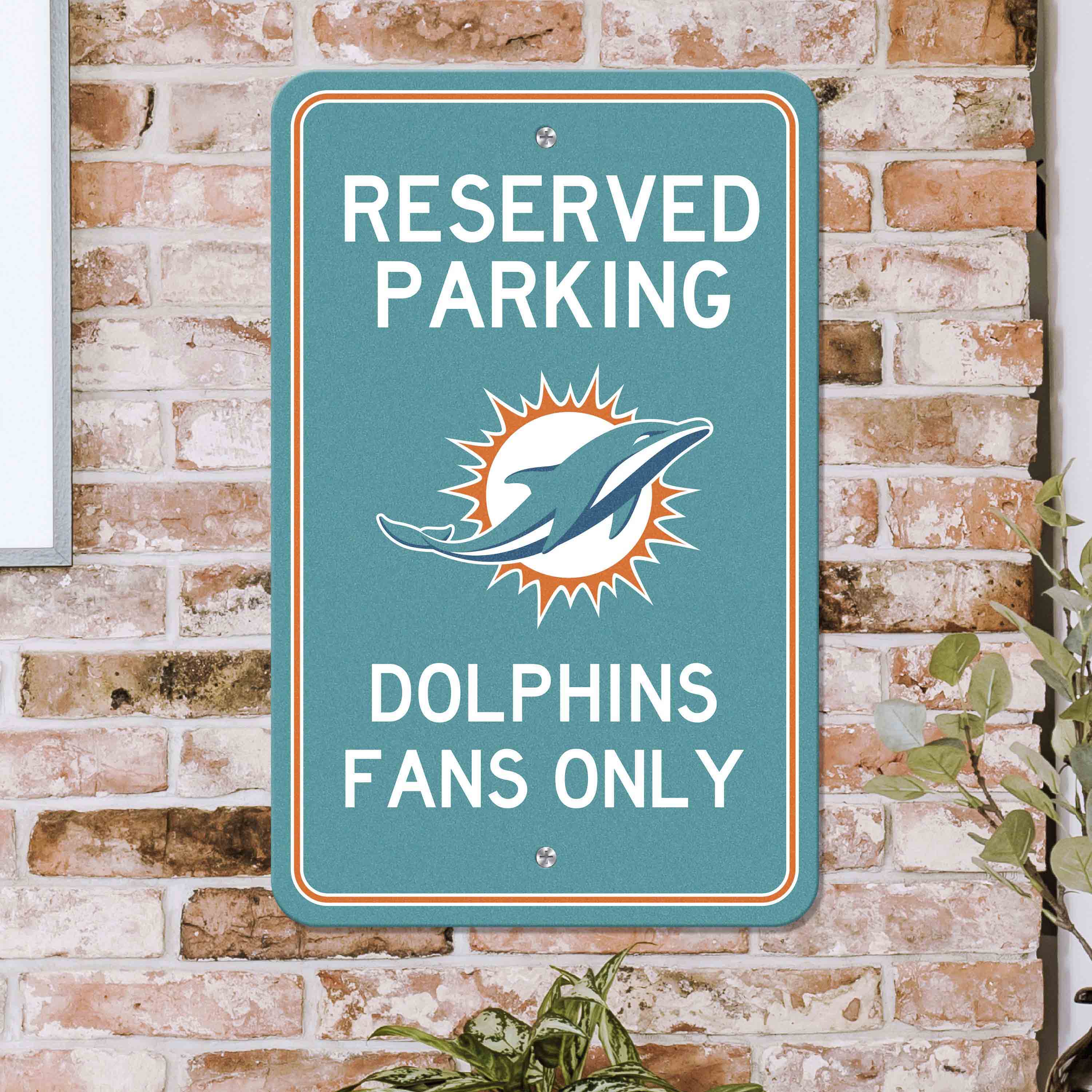 Miami Dolphins Team Color Reserved Parking Sign Décor 18in. X 11.5in. Lightweight