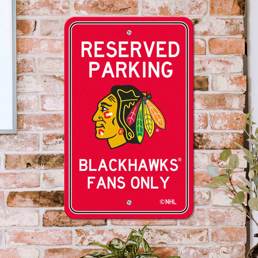 Chicago Blackhawks Team Color Reserved Parking Sign Décor 18in. X 11.5in. Lightweight