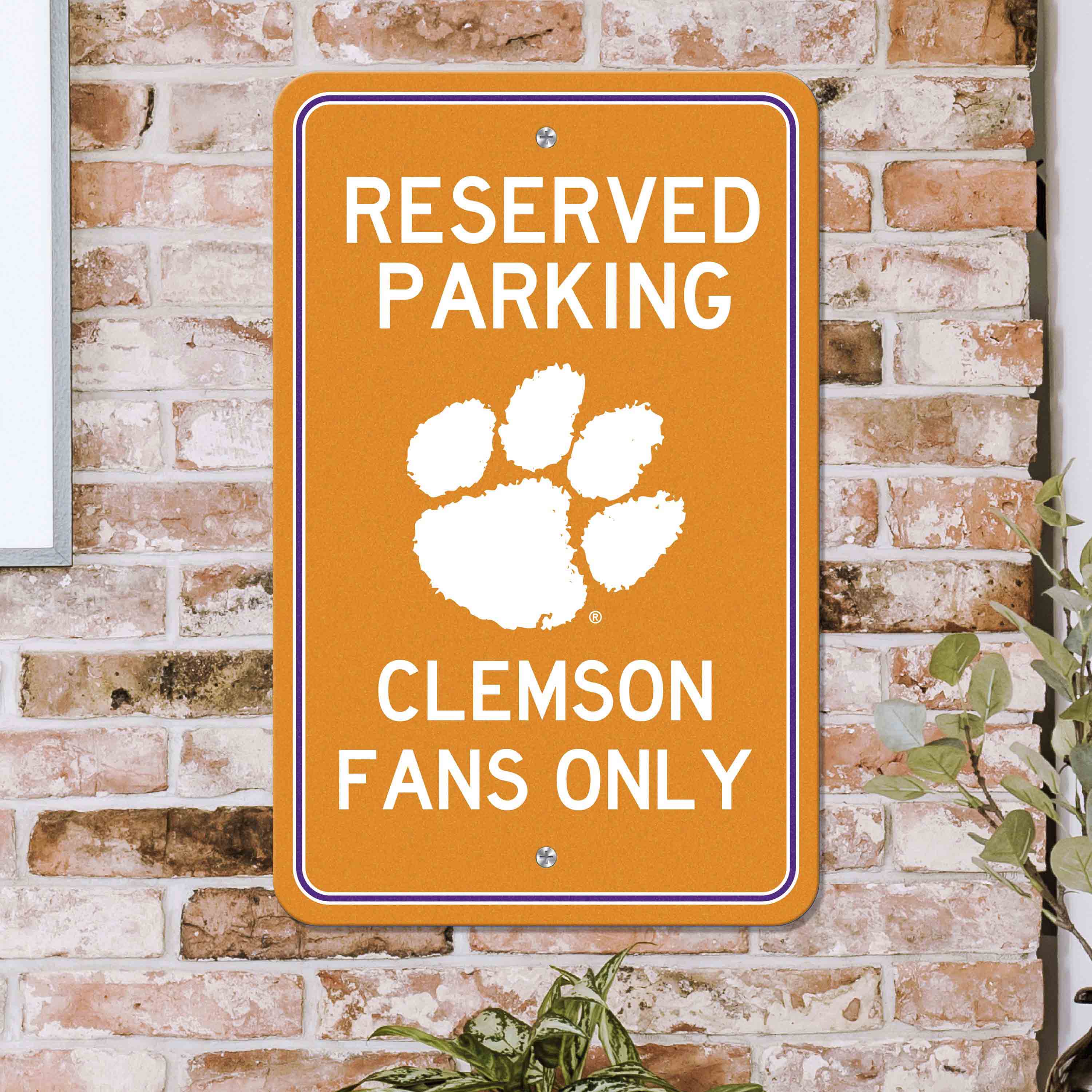 Clemson Tigers Team Color Reserved Parking Sign Décor 18in. X 11.5in. Lightweight