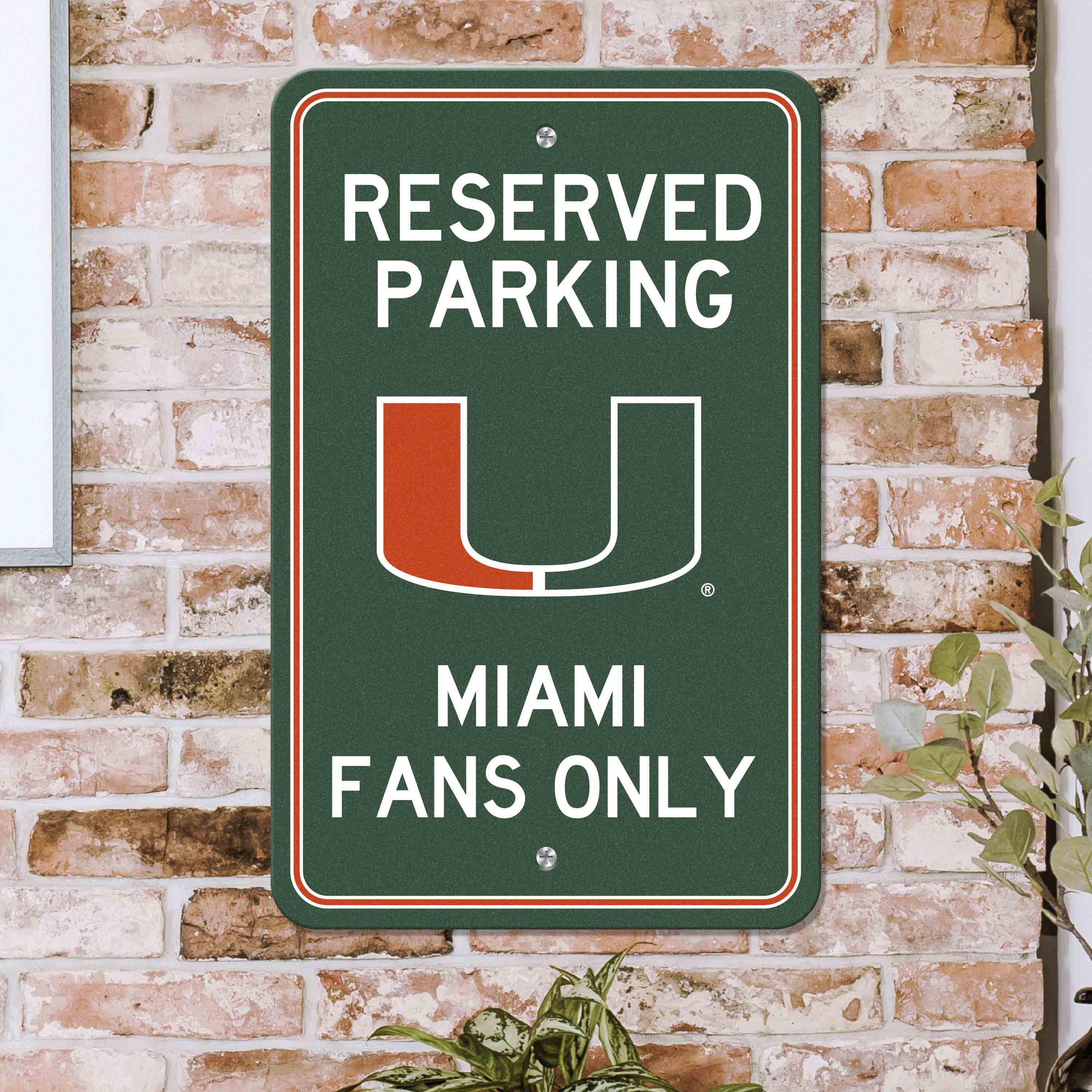 Miami Hurricanes Team Color Reserved Parking Sign Décor 18in. X 11.5in. Lightweight - Miami