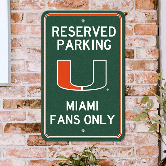 Miami Hurricanes Team Color Reserved Parking Sign Décor 18in. X 11.5in. Lightweight - Miami