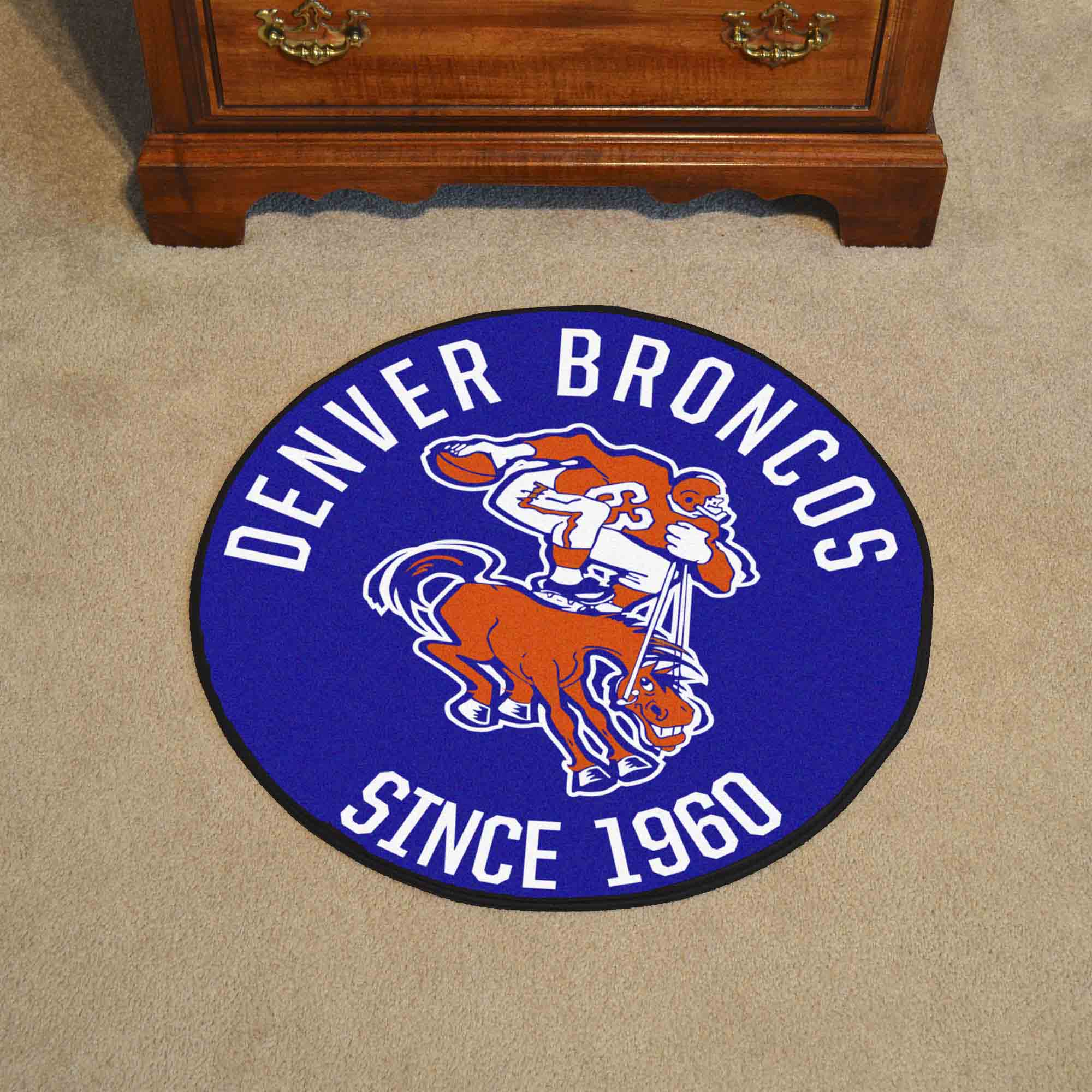 Denver Broncos Roundel Rug - 27in. Diameter, NFL Vintage