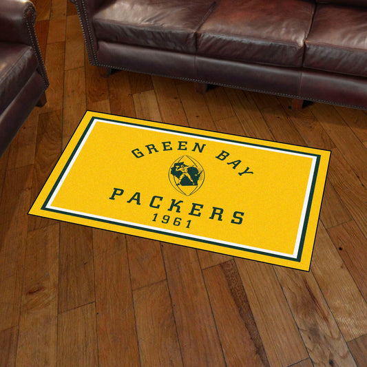 Green Bay Packers 3ft. x 5ft. Plush Area Rug, NFL Vintage - Green Bay Packers