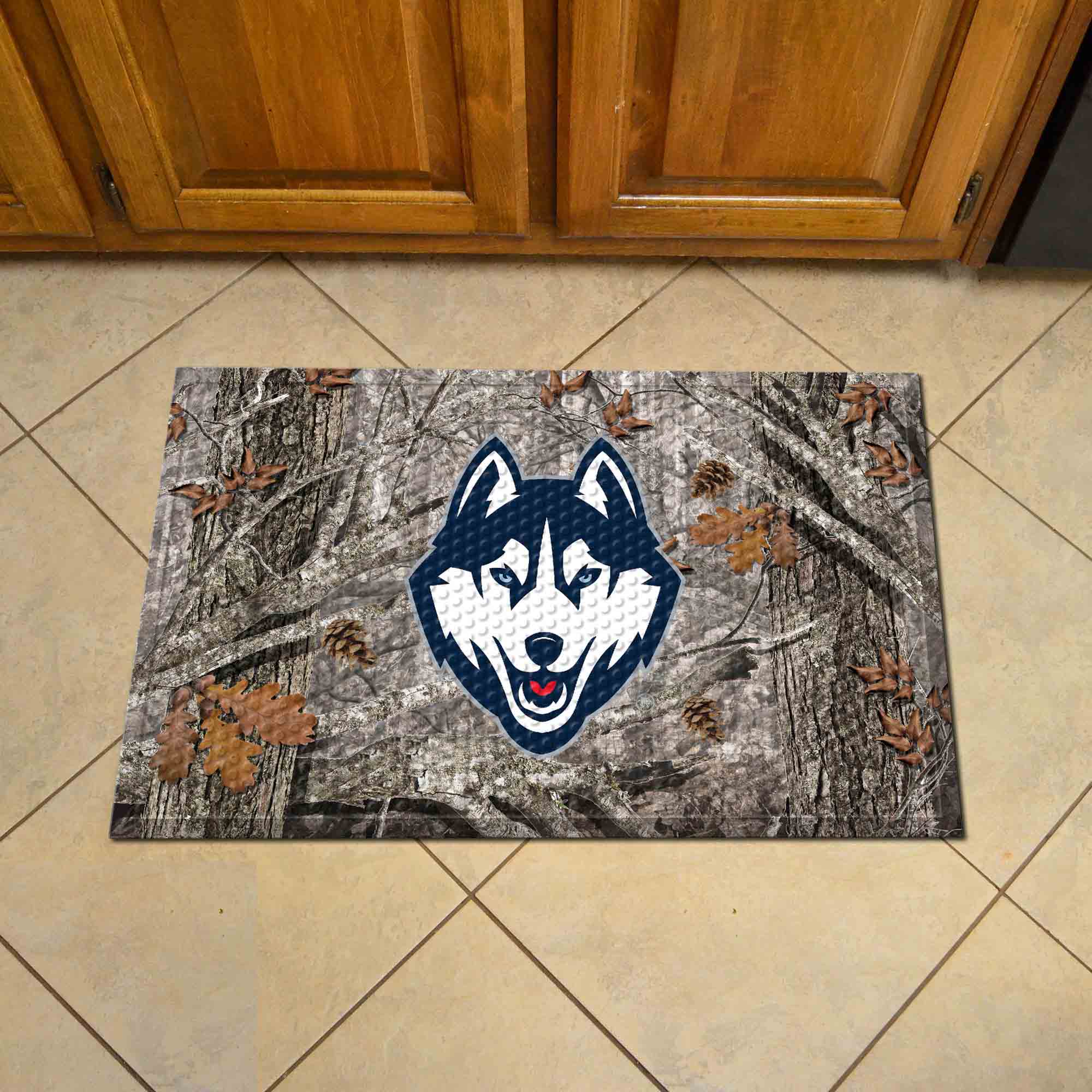 UConn Huskies Rubber Scraper Door Mat Camo