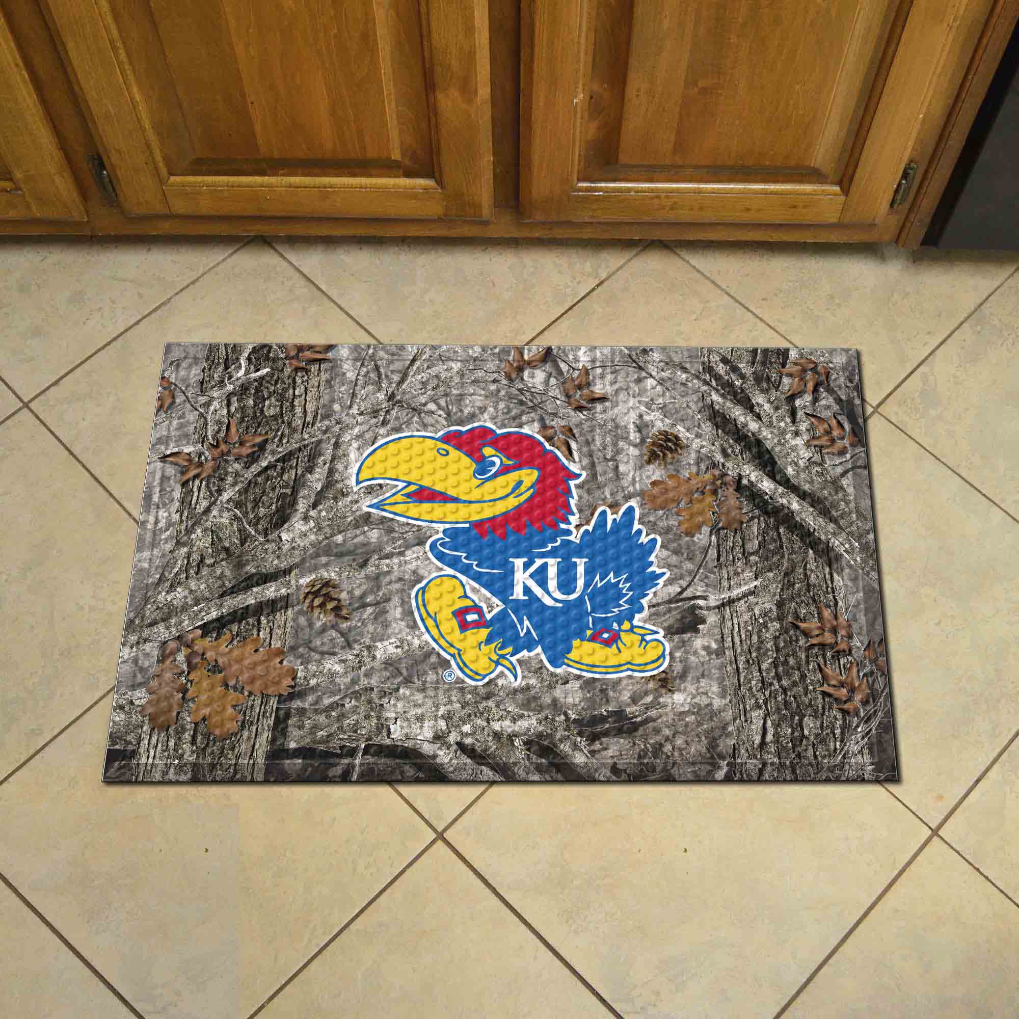 Kansas Jayhawks Rubber Scraper Door Mat Camo