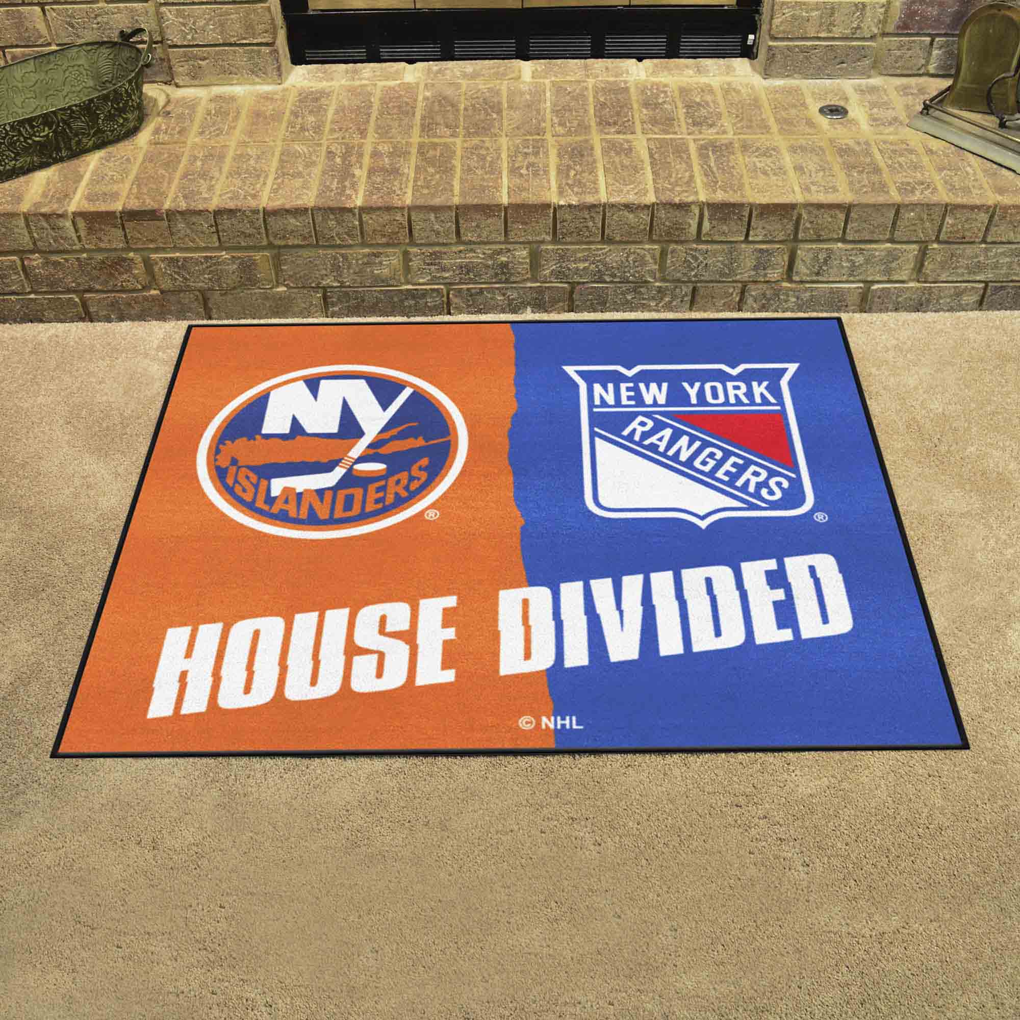 NHL House Divided - New York Islanders / New York Rangers House Divided Rug - 34 in. x 42.5 in. - NHL House Divided - Islanders / Rangers