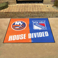 NHL House Divided - New York Islanders / New York Rangers House Divided Rug - 34 in. x 42.5 in. - NHL House Divided - Islanders / Rangers