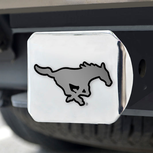 SMU Mustangs Chrome Metal Hitch Cover with Chrome Metal 3D Emblem