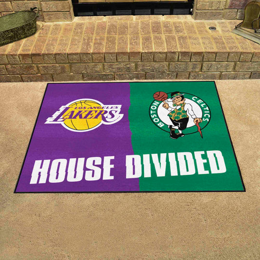 NBA House Divided - LA Lakers / Celtics House Divided Rug - 34 in. x 42.5 in. - NBA House Divided - Lakers / Celtics