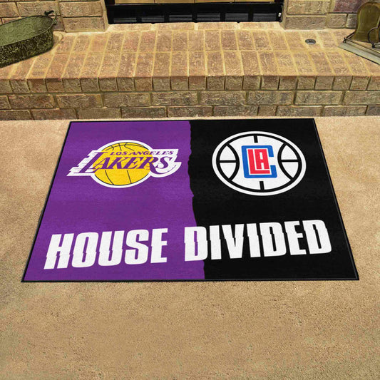 NBA House Divided - LA Lakers / Clipers House Divided Rug - 34 in. x 42.5 in. - NBA House Divided - Lakers / Clipers