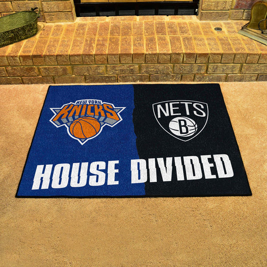 NBA House Divided - New York Knicks / Boston Nets House Divided Rug - 34 in. x 42.5 in. - NBA House Divided - Knicks / Nets