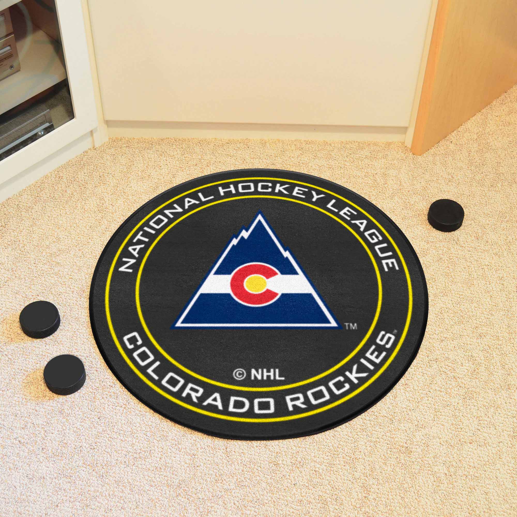 NHLRETRO Colorado Rockies Hockey Puck Rug - 27in. Diameter