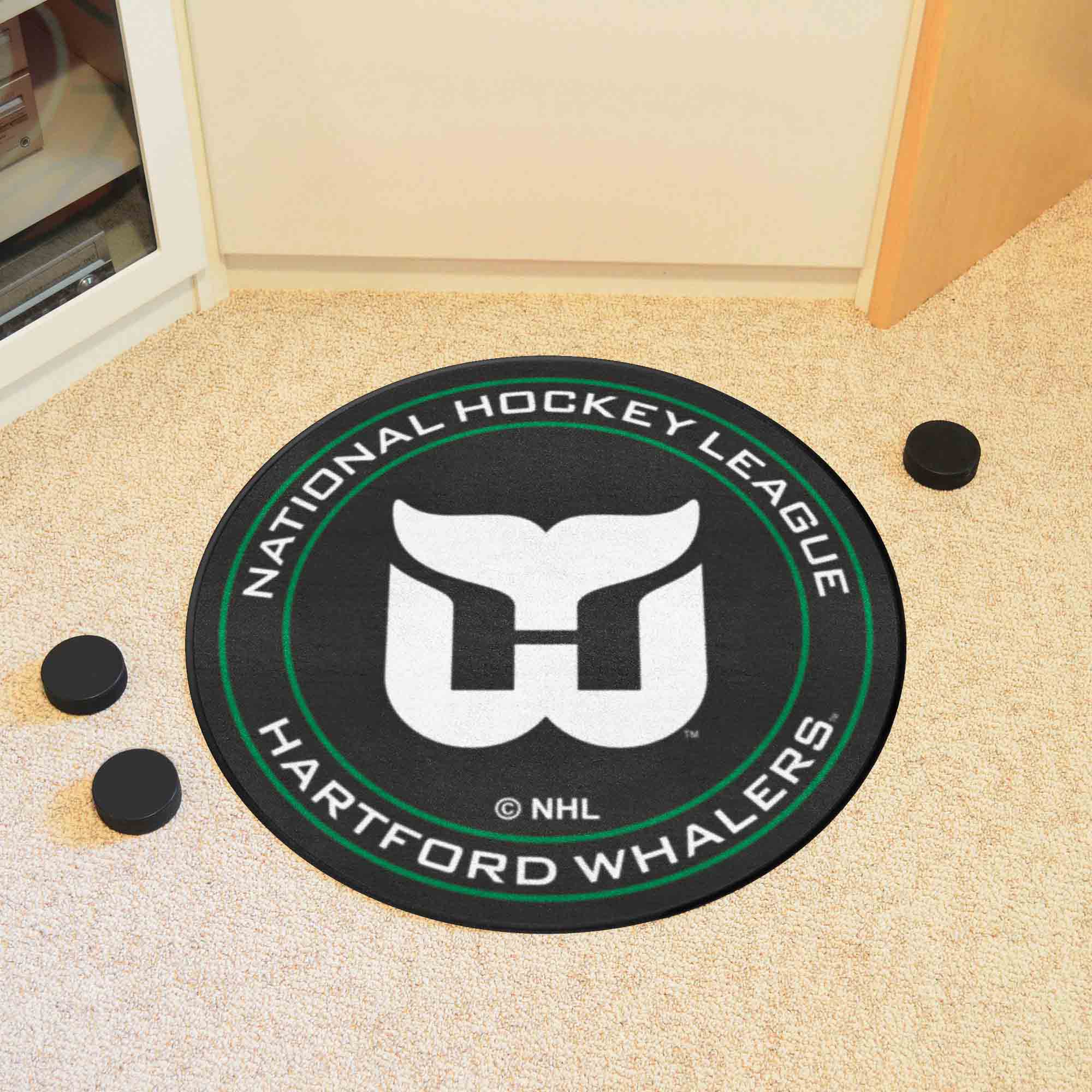 Retro NHL Hartford Whalers Hockey Puck Rug - 27in. Diameter