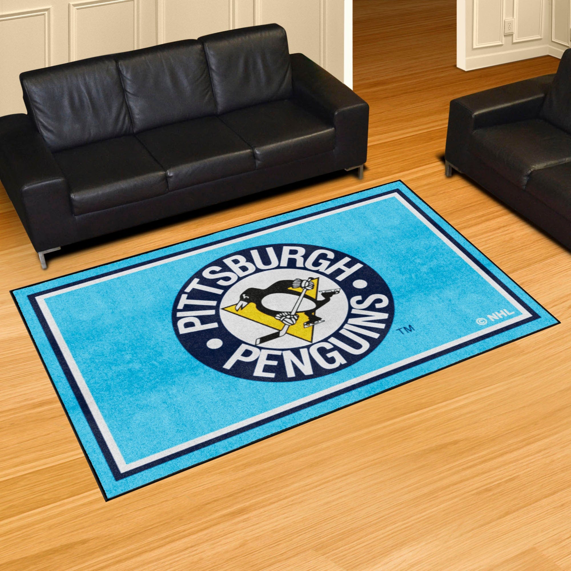 Retro NHL Pittsburgh Penguins 5ft. x 8 ft. Plush Area Rug - Pittsburgh Penguins