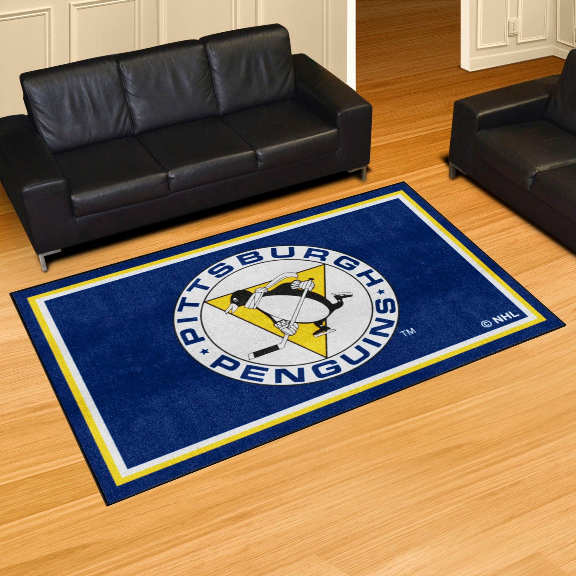 Retro NHL Pittsburgh Penguins 5ft. x 8 ft. Plush Area Rug - Pittsburgh Penguins