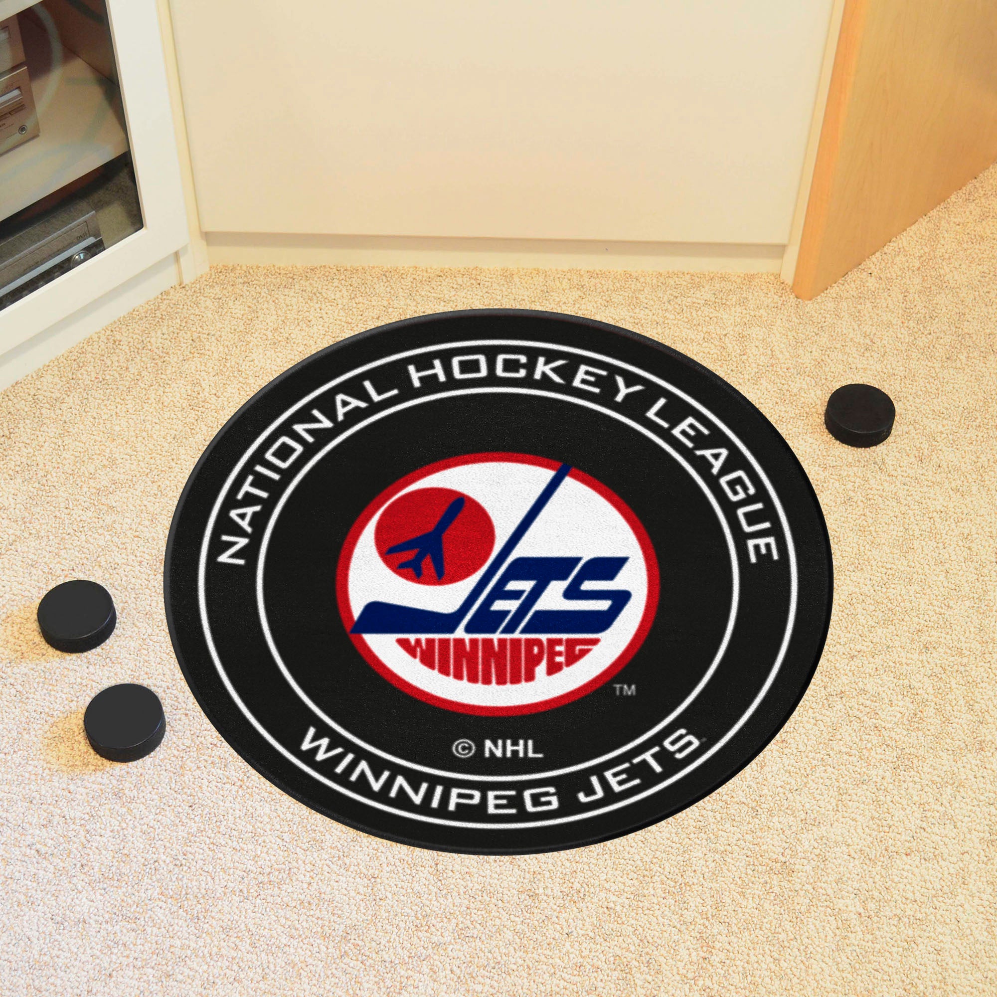 Retro NHL Winnipeg Jets Hockey Puck Rug - 27in. Diameter