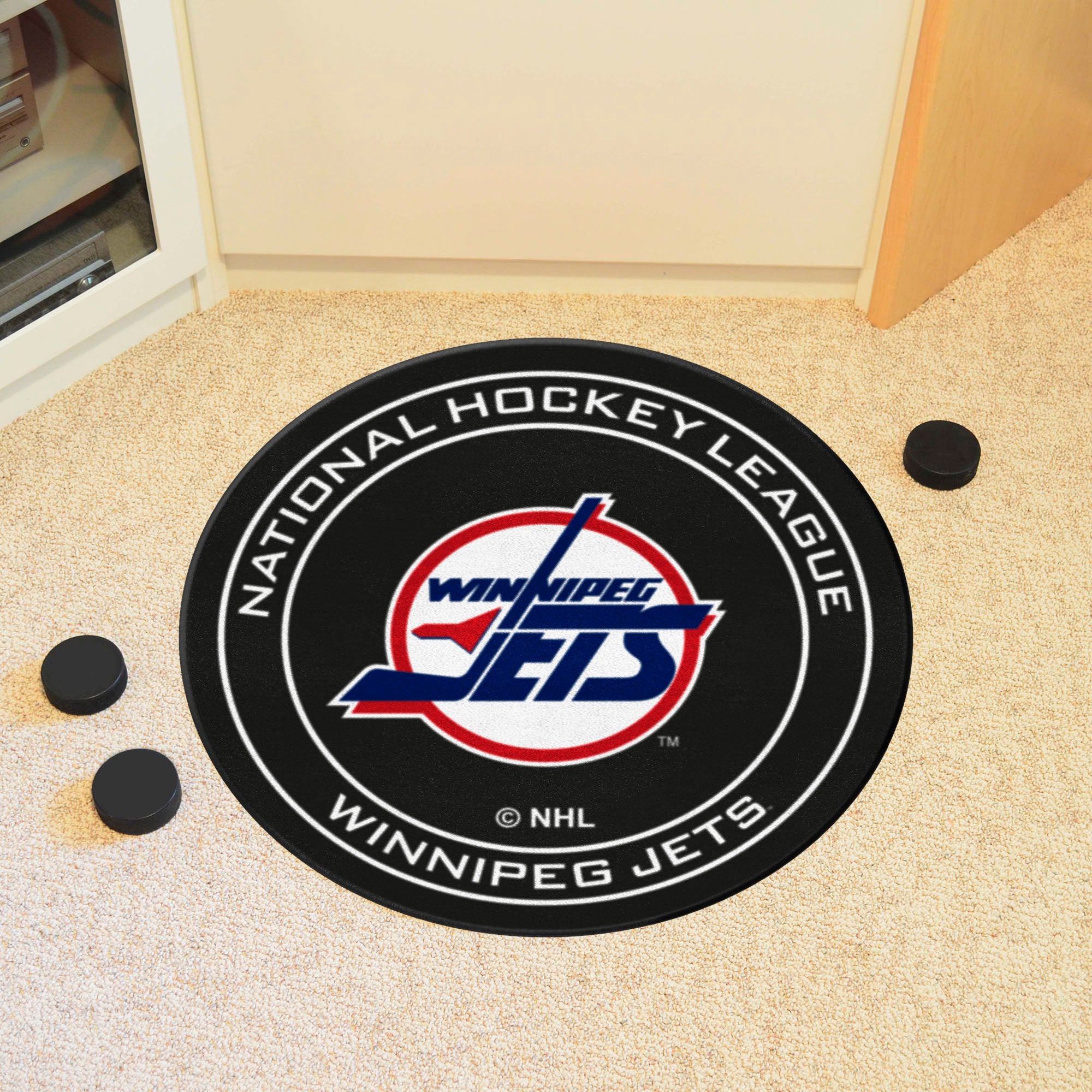 Retro NHL Winnipeg Jets Hockey Puck Rug - 27in. Diameter