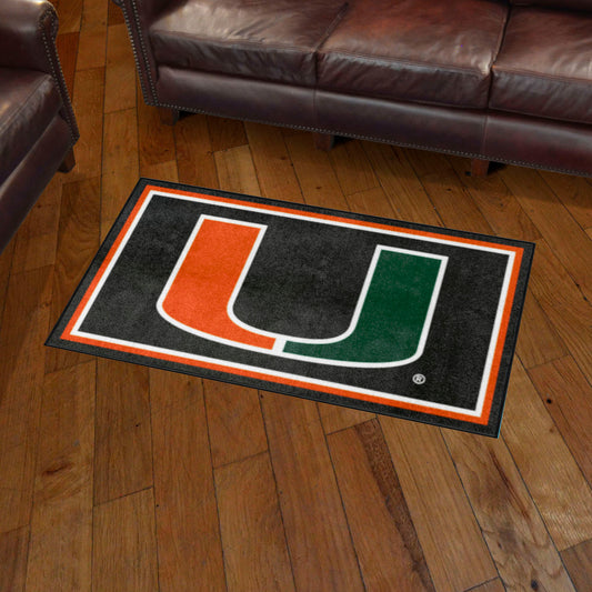 Miami Hurricanes 3ft. x 5ft. Plush Area Rug, Black - Miami