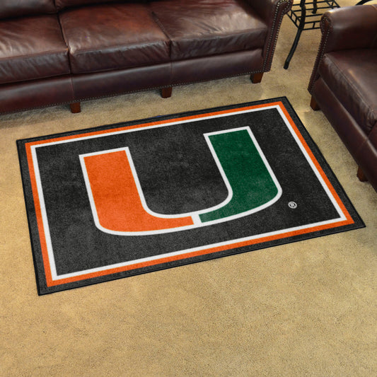 Miami Hurricanes 4ft. x 6ft. Plush Area Rug, Black - Miami