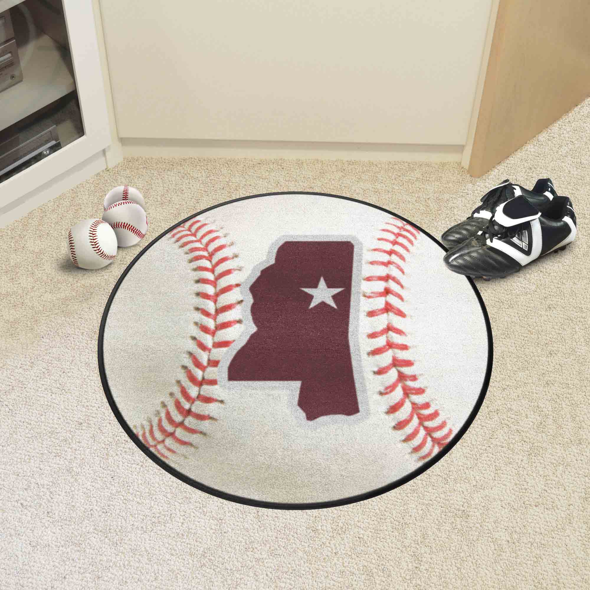 Mississippi State Bulldogs Baseball Rug, State Logo - 27in. Diameter - Mississippi State