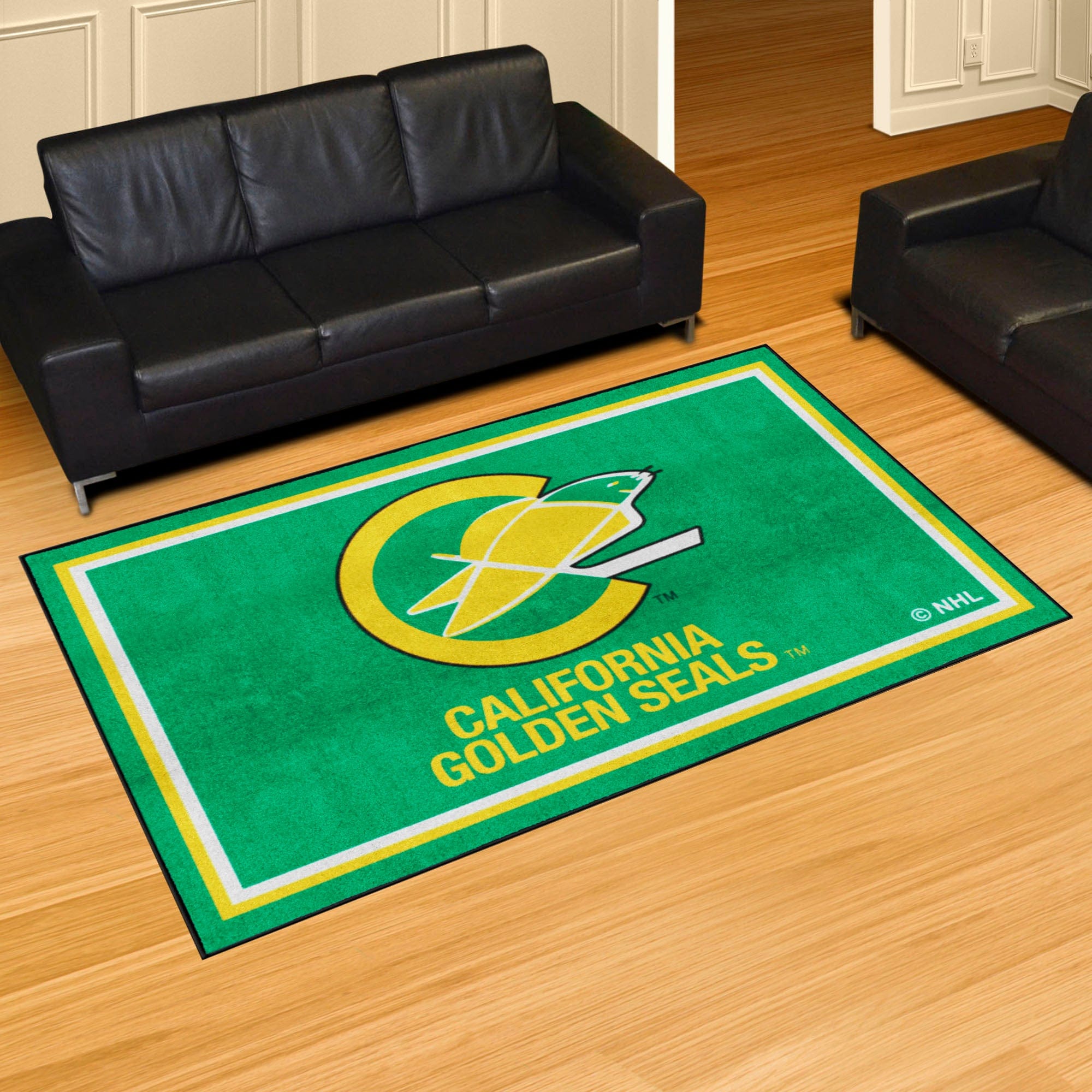 NHLRETRO California Golden Seals 5ft. x 8 ft. Plush Area Rug - California Golden Seals