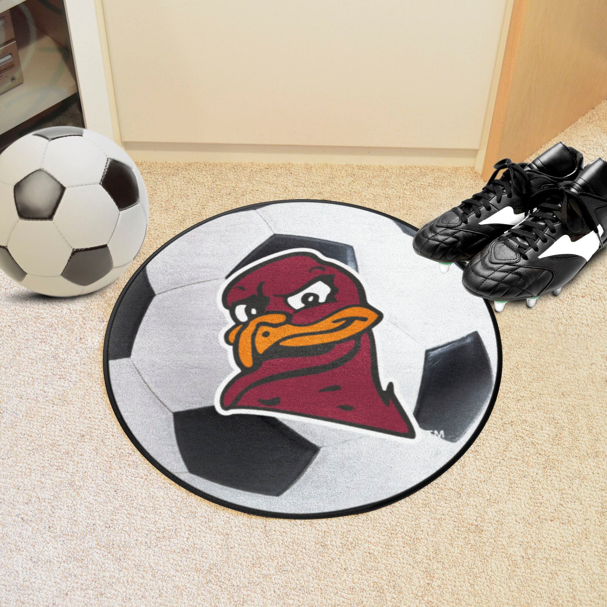 Virginia Tech Hokies Soccer Ball Rug, Hokie Bird Logo - 27in. Diameter