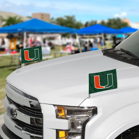 Miami Hurricanes Ambassador Car Flags - 2 Pack Mini Auto Flags, 4in X 6in - Miami