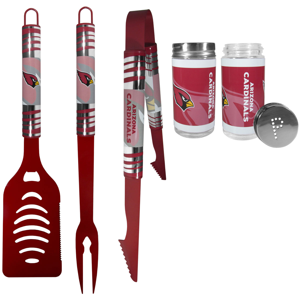 Arizona Cardinals 3pc Color BBQ Tools w/Salt & Pepper Shakers