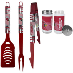 Arizona Cardinals 3pc Color BBQ Tools w/Salt & Pepper Shakers