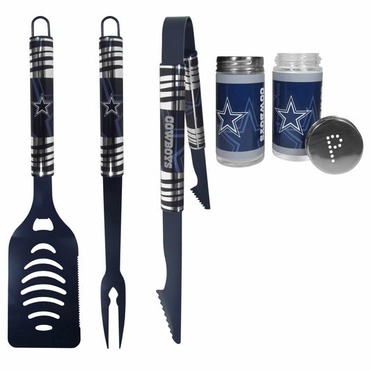 Dallas Cowboys 3pc Color BBQ Tools w/Salt & Pepper Shakers