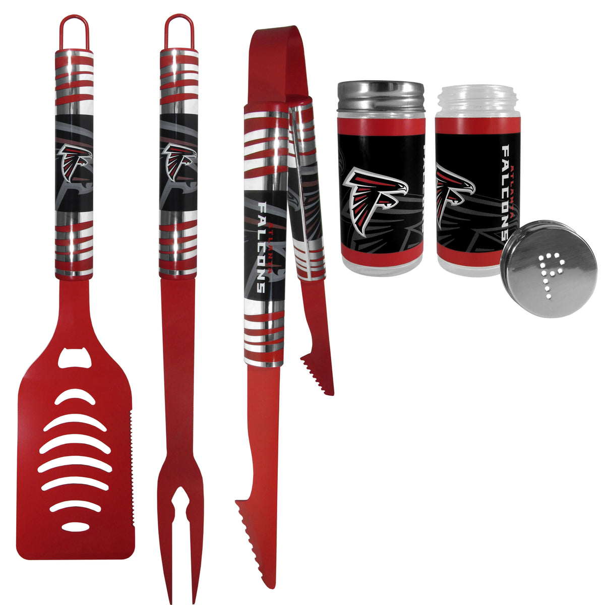 Atlanta Falcons 3pc Color BBQ Tools w/Salt & Pepper Shakers