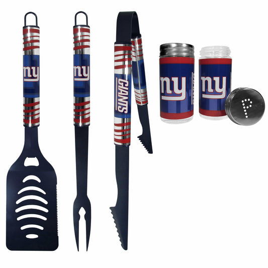 New York Giants 3pc Color BBQ Tools w/Salt & Pepper Shakers