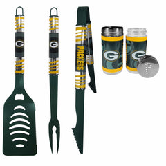 Green Bay Packers 3pc Color BBQ Tools w/Salt & Pepper Shakers