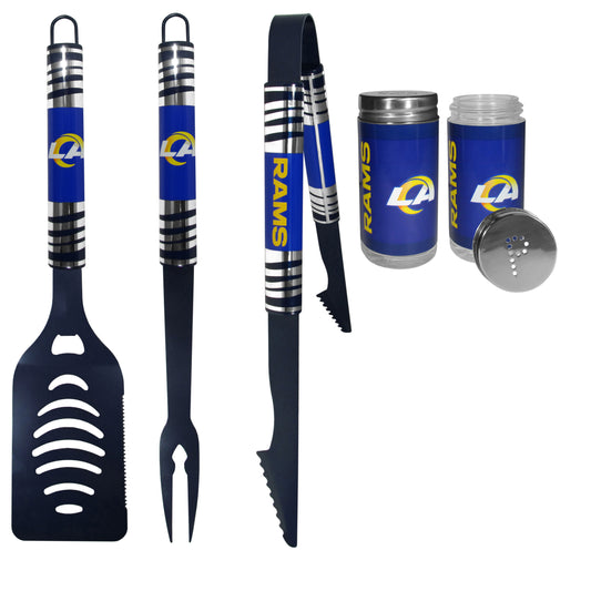 Los Angeles Rams 3pc Color BBQ Tools w/Salt & Pepper Shakers