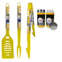 Pittsburgh Steelers 3pc Color BBQ Tools w/Salt & Pepper Shakers