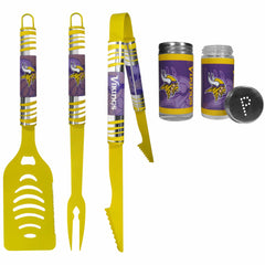 Minnesota Vikings 3pc Color BBQ Tools w/Salt & Pepper Shakers - Minnesota Vikings