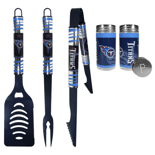 Tennessee Titans 3pc Color BBQ Tools w/Salt & Pepper Shakers