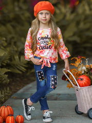 Candy Corn Cutie Top and Patched Jeans Set