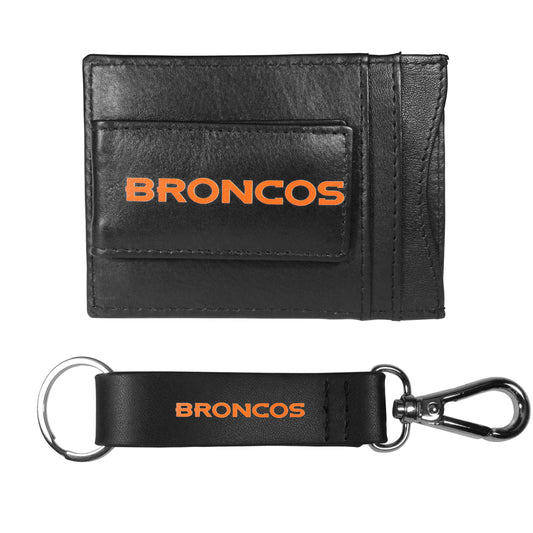 Denver Broncos Leather Cash & Cardholder & Strap Key Chain