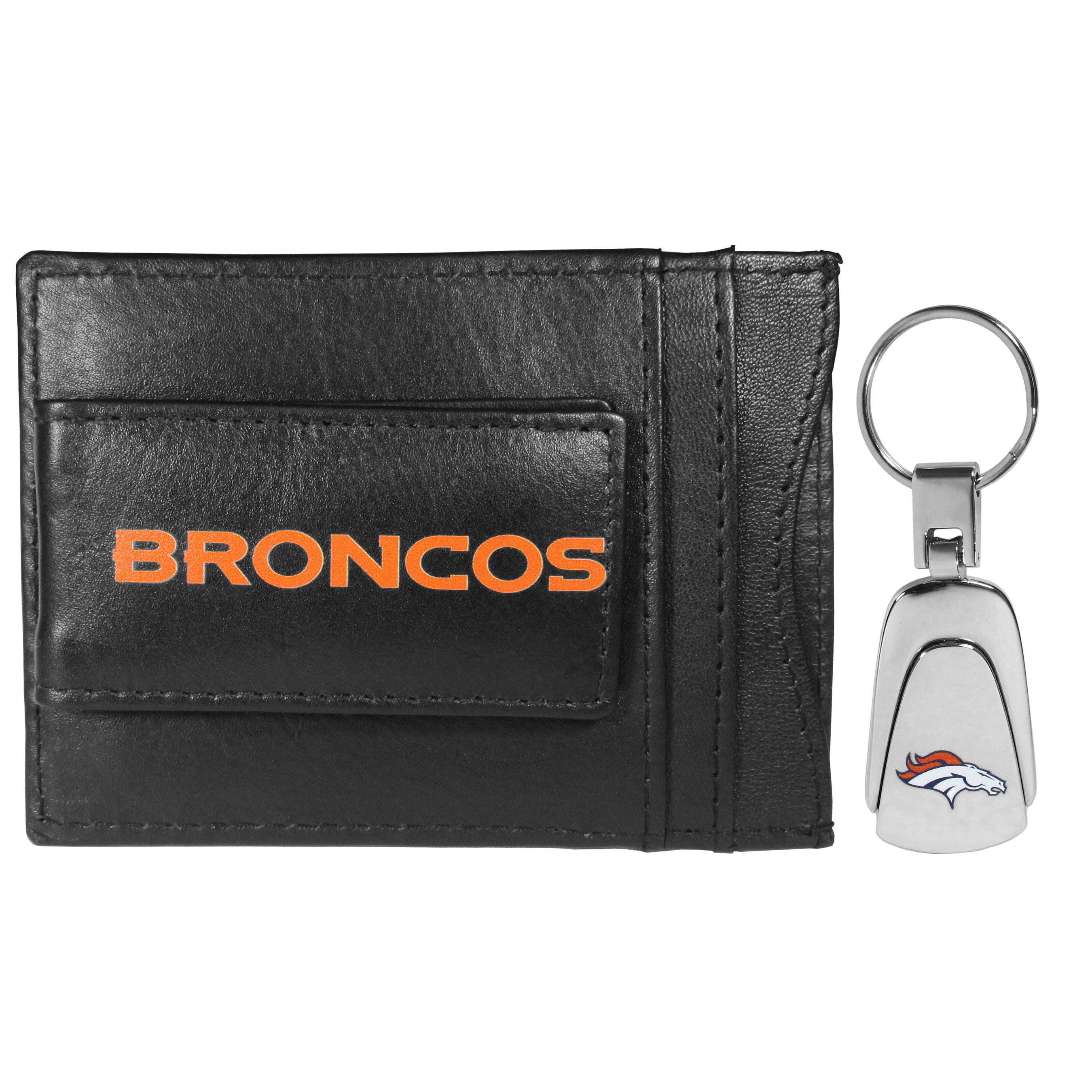 Denver Broncos Leather Cash & Cardholder & Steel Key Chain