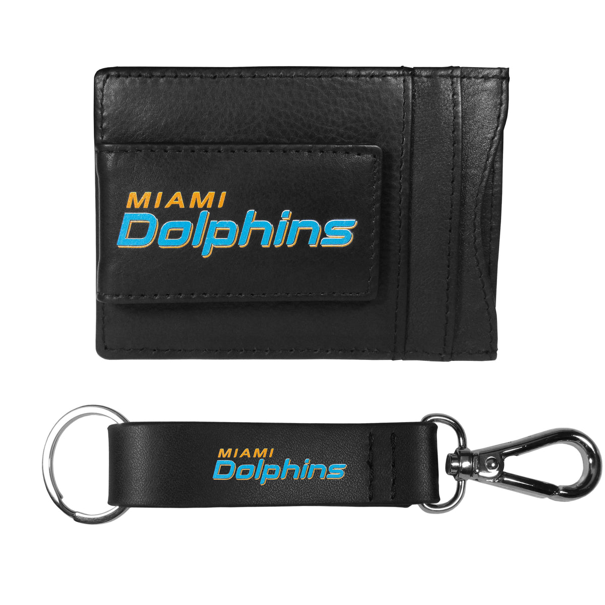 Miami Dolphins Leather Cash & Cardholder & Strap Key Chain