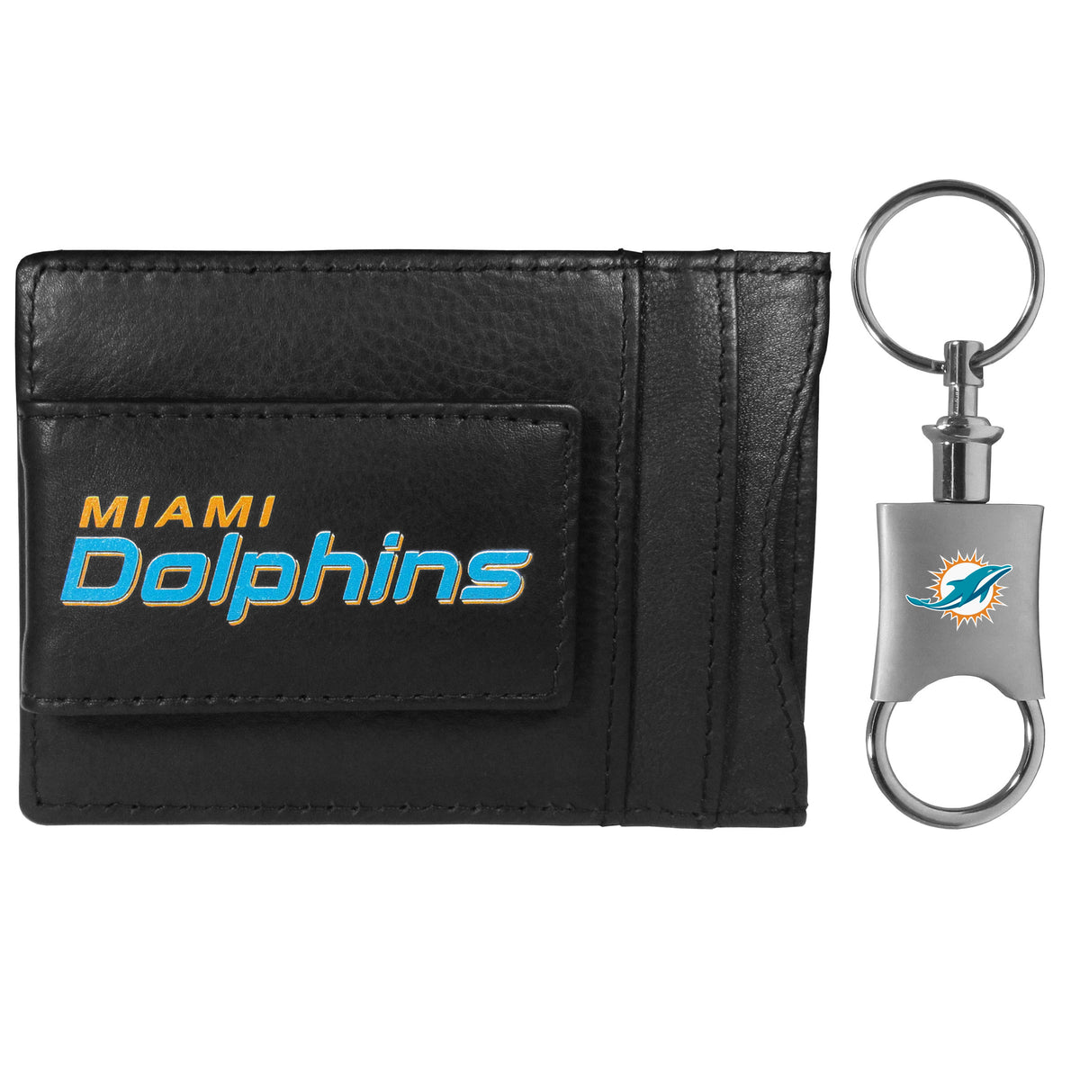 Miami Dolphins Leather Cash & Cardholder & Valet Key Chain