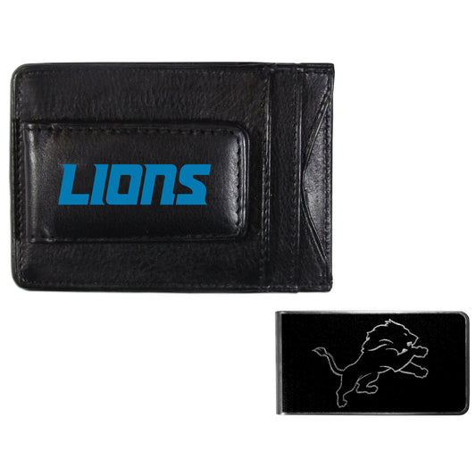 Detroit Lions Leather Cash & Cardholder & Black Money Clip