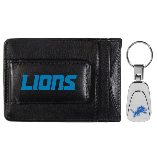 Detroit Lions Leather Cash & Cardholder & Steel Key Chain