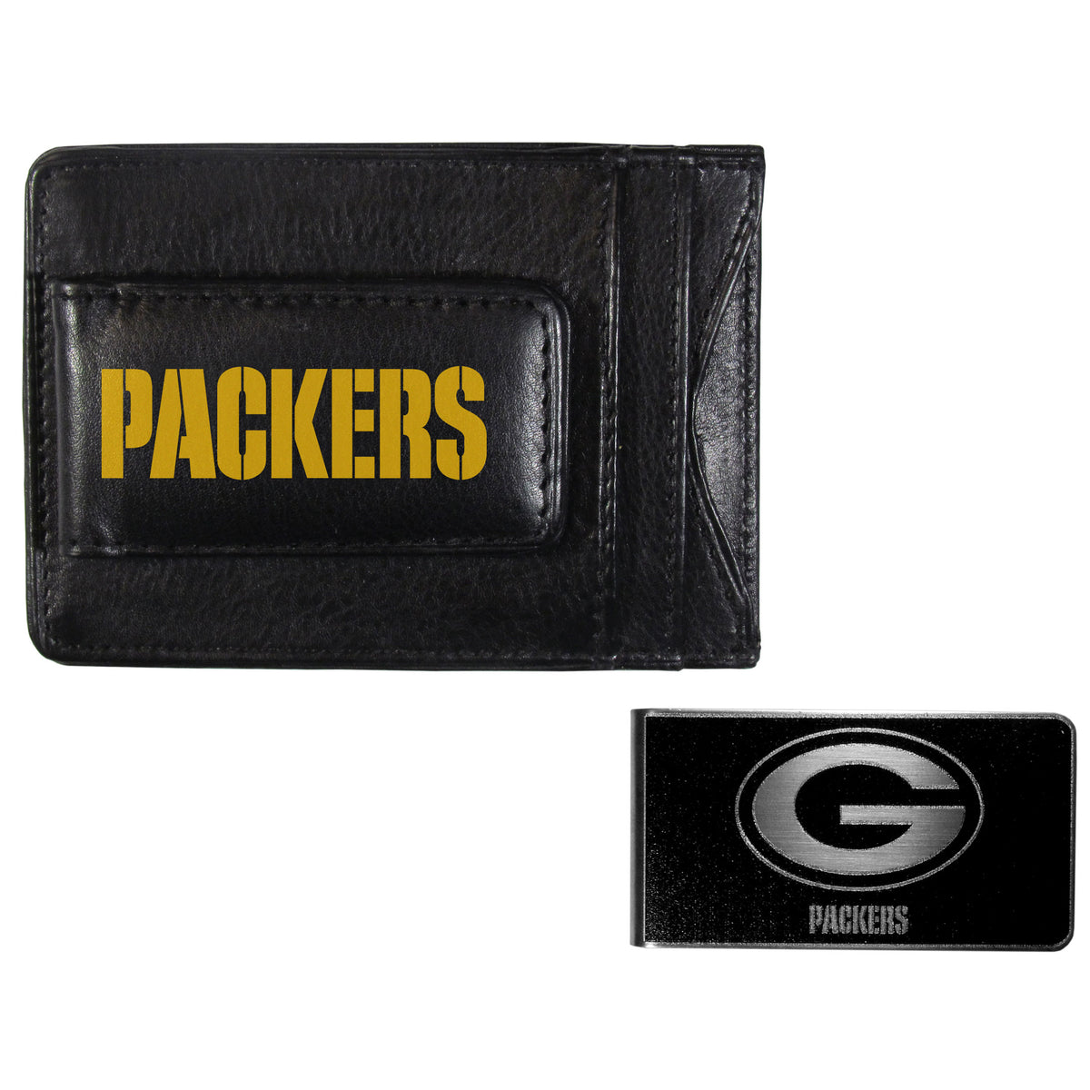 Green Bay Packers Leather Cash & Cardholder & Black Money Clip