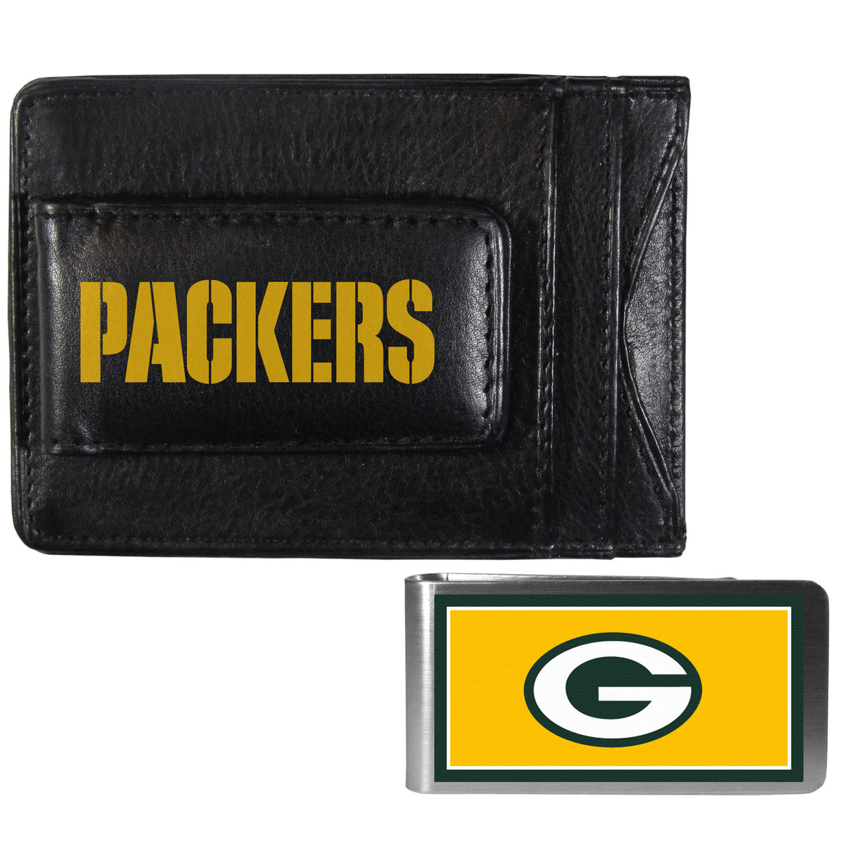 Green Bay Packers Leather Cash & Cardholder & Color Money Clip